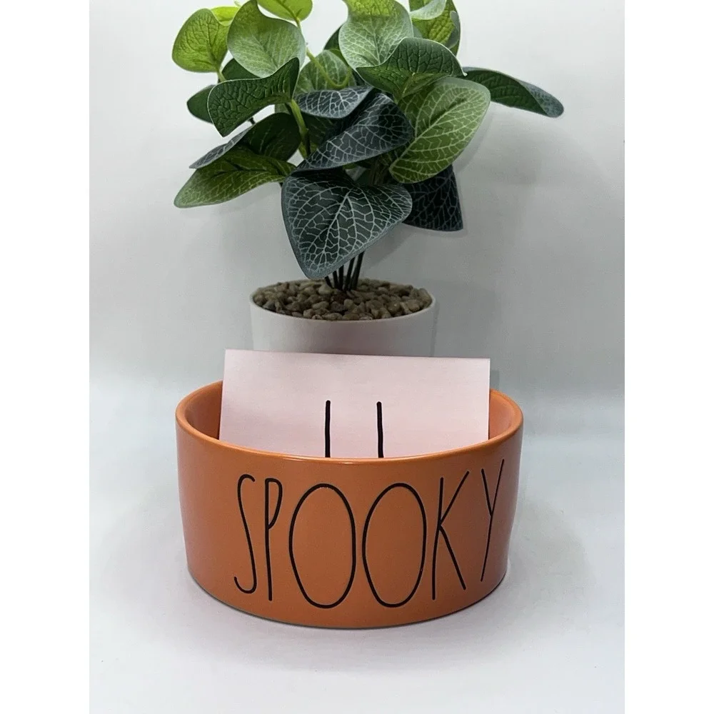 NICE!! Rae Dunn Pet Bowl Dish Bowl Orange Halloween Fall SPOOKY Cat Dog